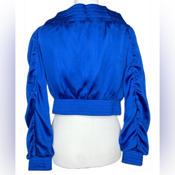 BCBG Color Blocked Satin Off Shoulder Bomber Jacket w/ Pockets Size Small - Picture 7 of 11